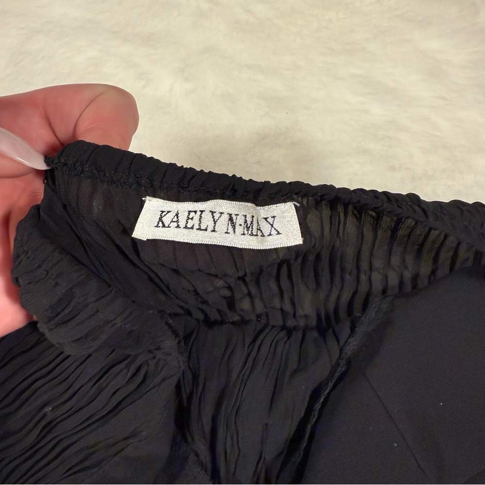 Kaelyn-Max Black Beaded Halter Top, Chiffon Layered Top, Size Medium - Picture 5 of 16